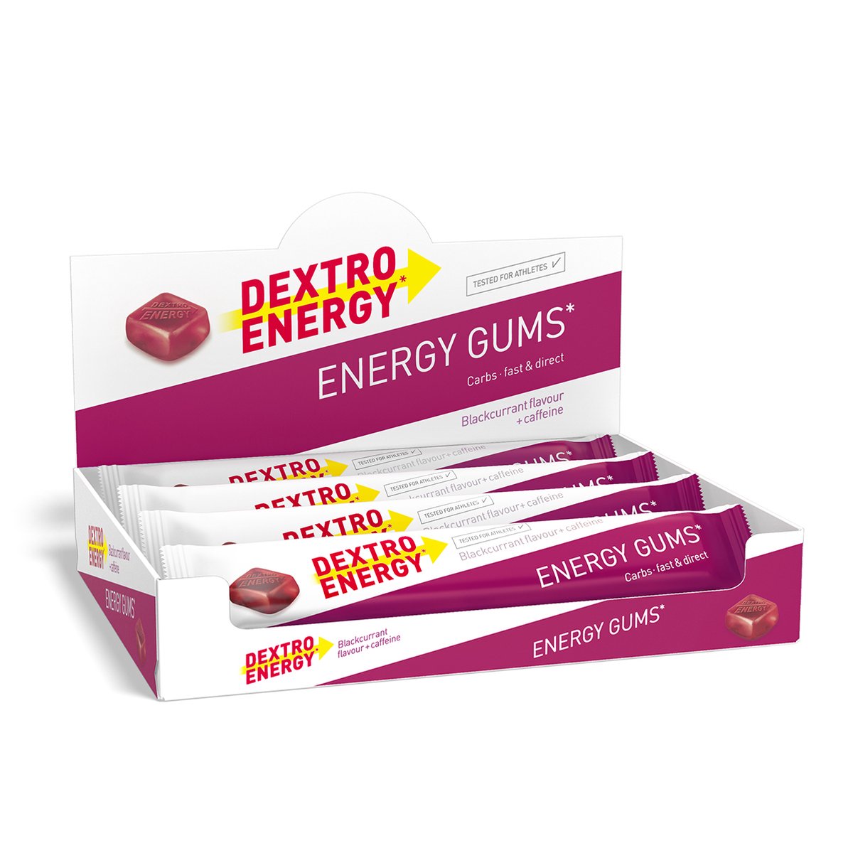 Goedkoopste Dextro Energy Energie Gums - Cassis Caffeine Energie Bar - Vegan Energie Reep - 8 porties (8 x 45 gram