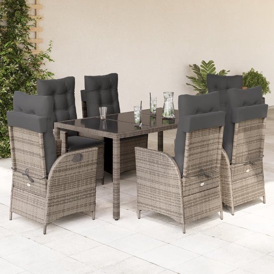vidaXL - 7 pièces - Ensemble de jardin - avec - coussins - poly - rotin - gris