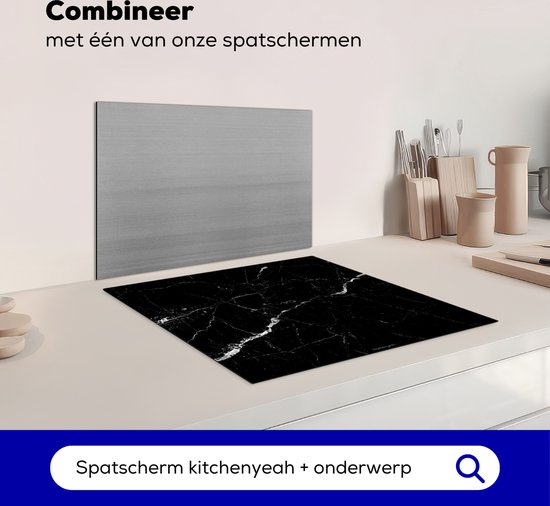 KitchenYeah® Protection plaque induction 58.3x51.3 cm - Noir - Blanc - Marbre - Protege plaque de cuisson - Couvre plaque induction - Protecteur d'induction - Cuisine