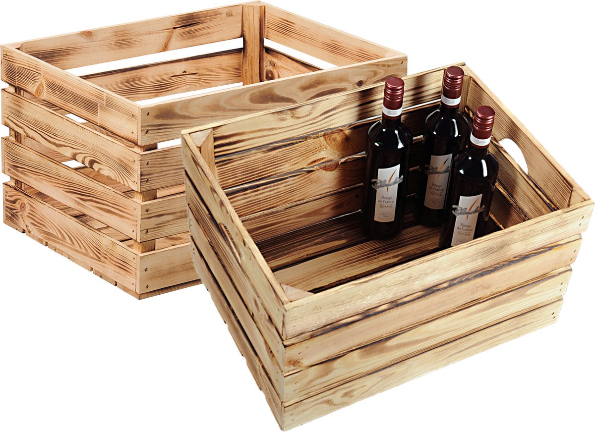 Kesper Fruitkisten opslagbox - 2x - old look - lichtbruin - hout - L46 x B36 x H28 cm - Decoratie huis en tuin - Kisten/kistjes