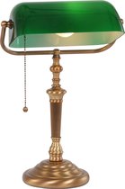 Bankierslamp | brons / groen | glas / metaal | 1 lichts e27 | woonkamer / slaapkamer | retro notarislamp | bureaulamp | trekschakelaar