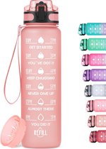 1 Litre Leak-Proof BPA-Free Tritan Water Bottle with Fruit Filter and Motivation Time Marker - Suitable for Carbonated Water - Children Bike School Fitness