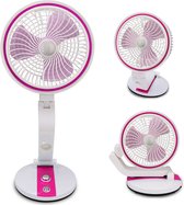 Tafelventilator Draadloos - Bureau Aircooler - Stille Ventilator - Mini Airco - Inklapbaar USB Fan - Wit met Roze