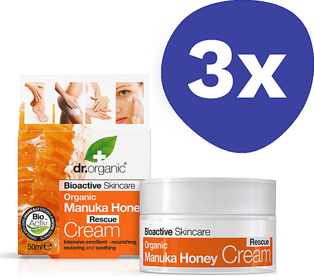 Goedkoopste Dr Organic Manuka Honing Rescue Creme (3x 50ml