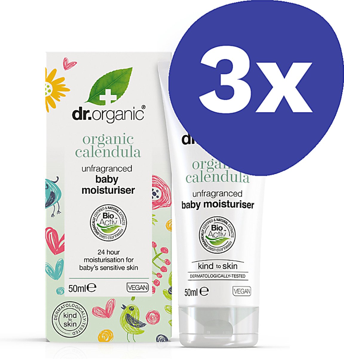 Goedkoopste Dr Organic Calendula Baby Moisturiser Parfumvrij (3x 50ml