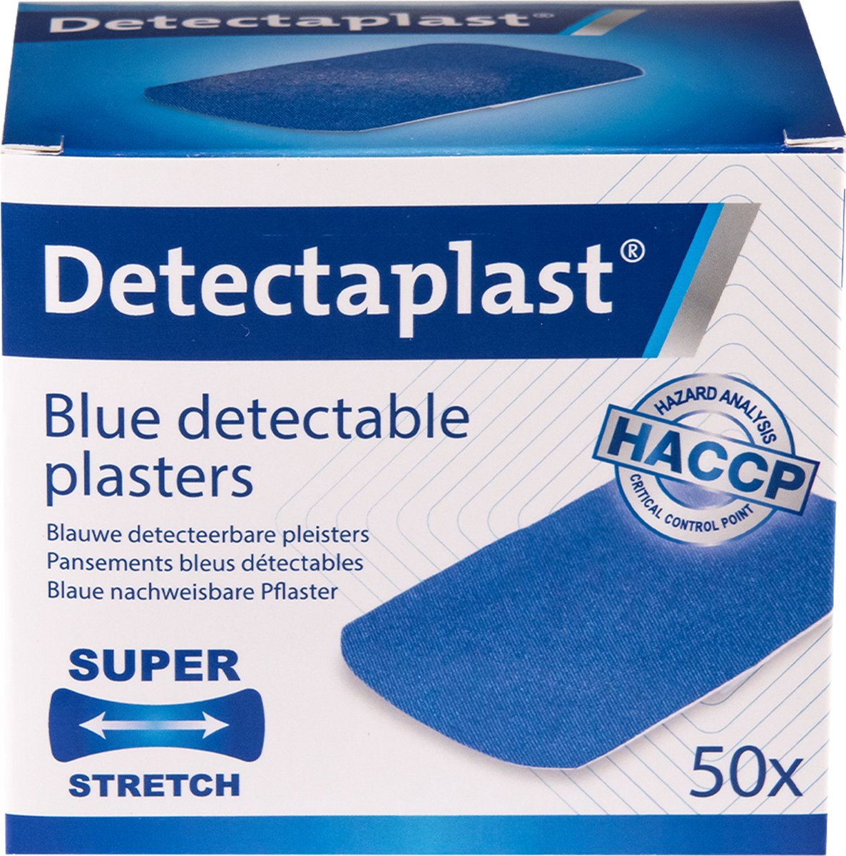Goedkoopste Detectaplast blauwe pleisters - metaaldetecteerbare en elastische pleisters sensitive, wondpleisters voor de voedingsindustrie, catering en grootkeuken, 50 x 72 mm, 50 stuks