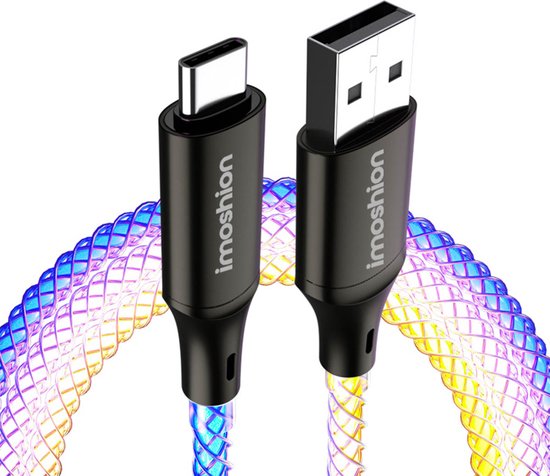 Foto: Imoshion usb c naar usb a kabel 1 meter rgb gaming snellader oplaadkabel aluminium meerkleurig