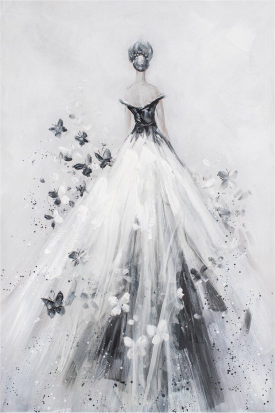 Schilderij zwart/wit vrouw jurk