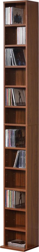 In And OutdoorMatch CD/DVD Kast Compartiment Reed - Kast - Met 12 Planken - 120x20x20 cm - Walnootkleurig - Spaanplaat - Modern Design