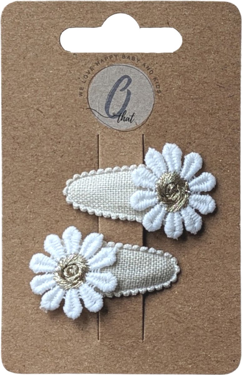 Ootje kadootje Linnen Haarclip - Zand Met Margriet / Goud - 2 Stuks