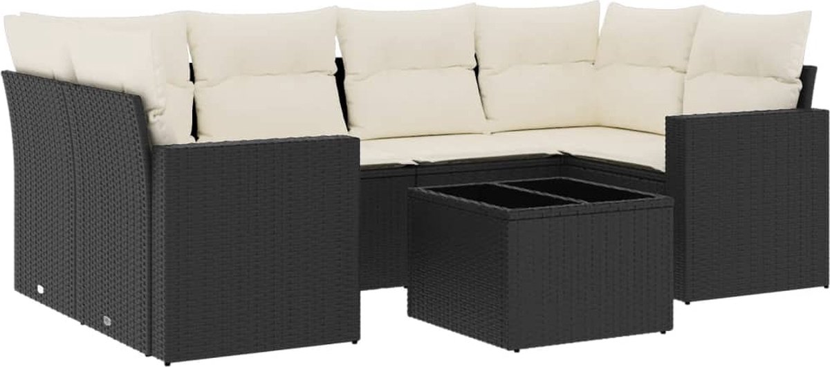 vidaXL 7-delige - Loungeset - met - kussens - poly - rattan - zwart