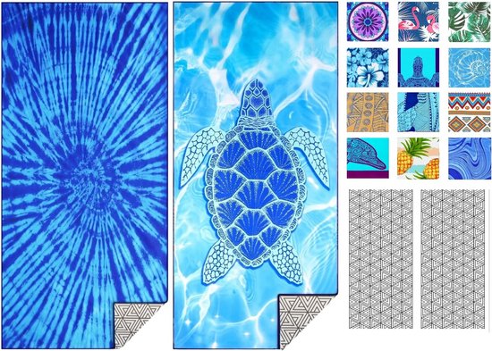 Strandhanddoek XXL microvezel strandhanddoek, microvezel badhanddoek, blauw, set van 2, strandhanddoeken, 180 x 90 cm, sneldrogend, dunne strandhanddoeken, groot, licht, badhanddoek