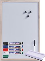 Zeller Magnetisch whiteboard/memobord - houten rand - 40 x 60 cm - 4x power liner stiften/wisser