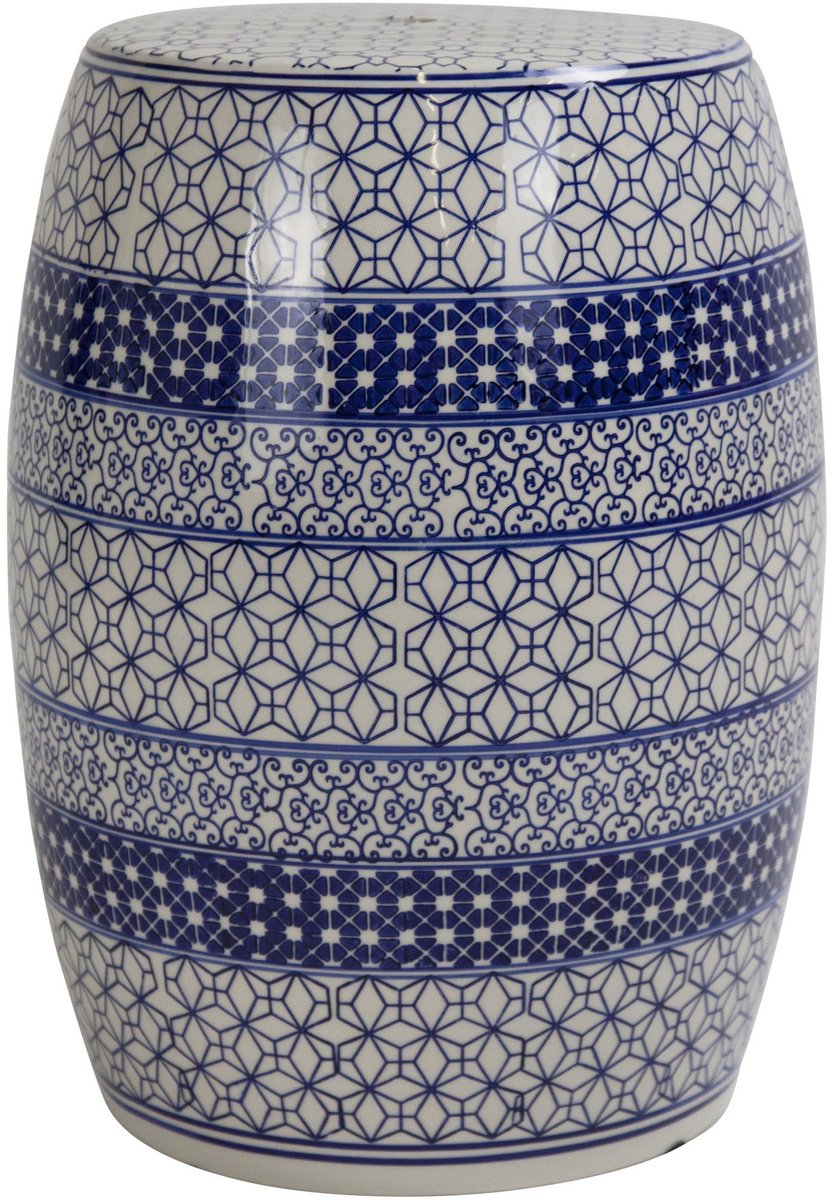 Fine Asianliving Keramische Kruk Blauw Wit Geo Patronen Handgemaakt D33xH46cm Keramiek Bijzettafel Porselein Stoel Tuinkruk