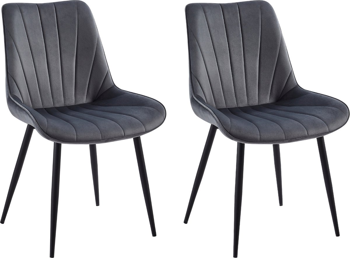 Colenis® - Lesedi Eetkamerstoel - Set Van 2 - Grijs - Fluweel - Velvet - Industrieel