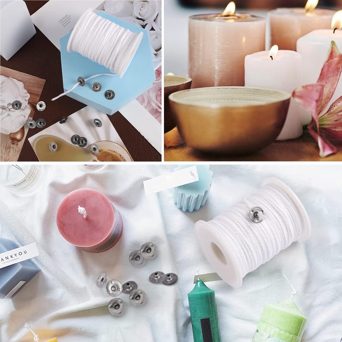 100 Mèches à Bougie Coton - 15cm + Supports Bois | Pour DIY Bougies Maison