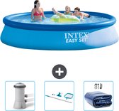 Intex Rond Opblaasbaar Easy Set Zwembad - 396 x 84 cm - Blauw - Inclusief Zwembadfilterpomp - Schoonmaakset - Solarzeil