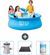 Intex Rond Opblaasbaar Easy Set Zwembad - 183 x 51 cm - Blauw - Walvis - Inclusief Zwembadfilterpomp - Solar Mat - Chloor
