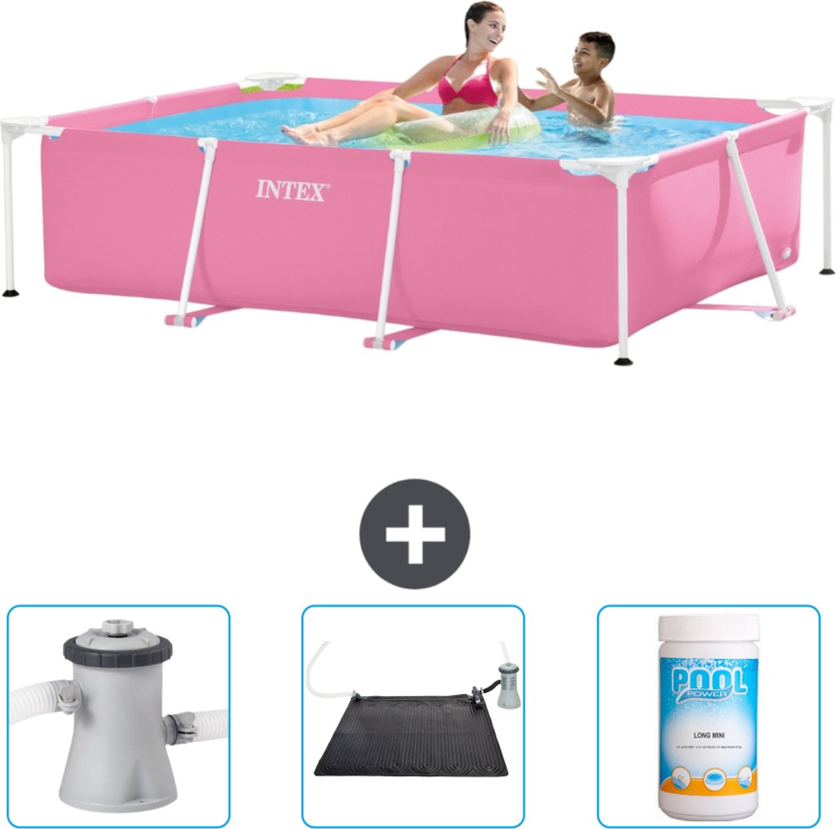 Intex Rechthoekig Frame Zwembad - 220 x 150 x 60 cm - Roze - Inclusief Zwembadfilterpomp - Solar Mat - Chloor