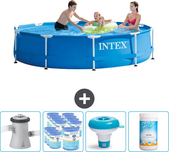 Piscine à cadre rond Intex - 305 x 76 cm - Blauw - Filtres à pompe inclus - Flotteur de chlore - Chlore