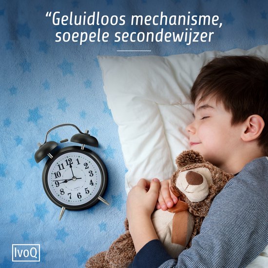 IvoQ Klassieke Zwarte Wekker - Wekker Analoog - Dubbele Bel - Luid Alarm - Stille Quartz