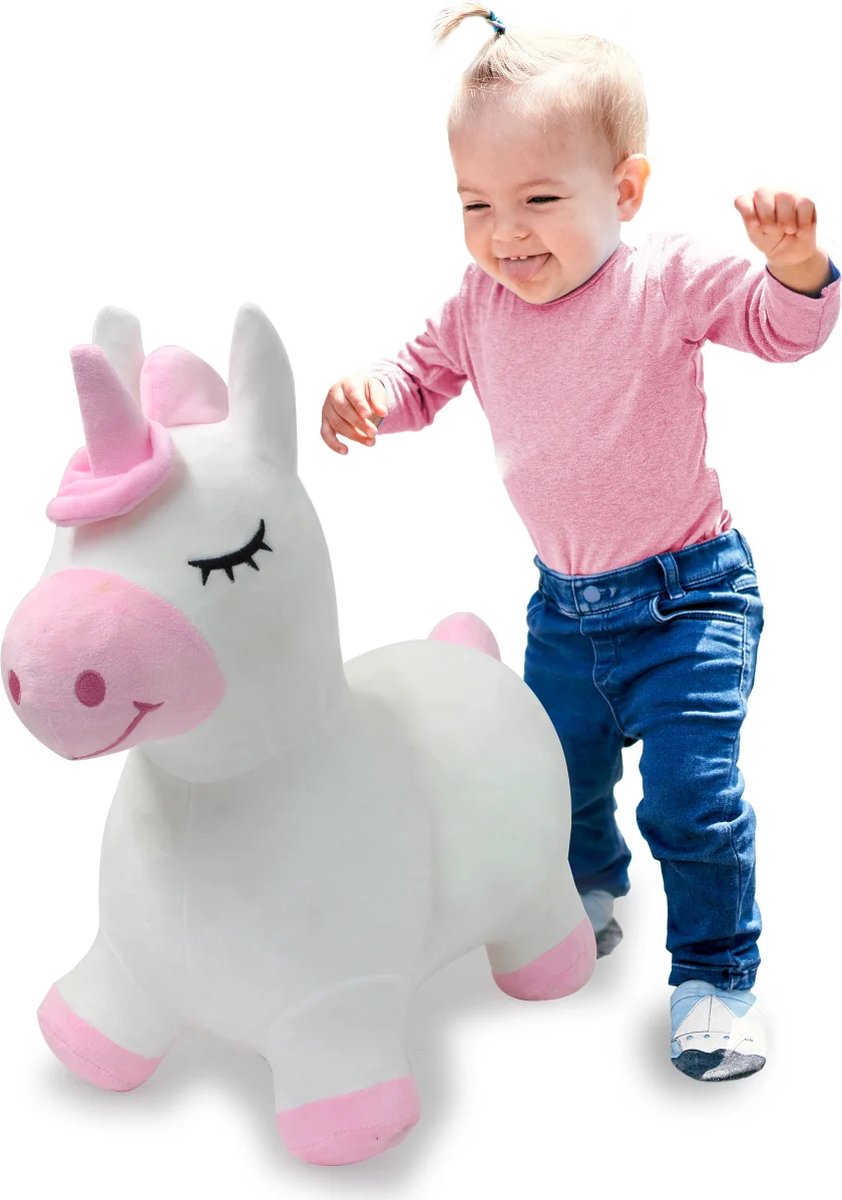 Jamara Skippybal - 466002 Skippydier Eenhoorn Wit Roze Pluche Junior met Pomp — afbeelding 2