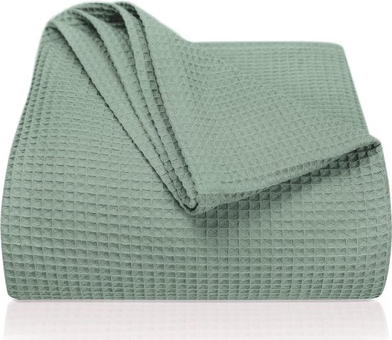 Premium sprei 150 x 200 cm - wafelpiqué 100% katoen - lichte zomerdeken wafellook - katoenen deken als bedsprei, bankdeken, bankdeken (mintgroen)