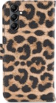 My Style Telefoonhoesje geschikt voor Samsung Galaxy A14 Hoesje | My Style Flex Wallet Bookcase Portemonnee | Pasjeshouder voor 3 Pasjes | Telefoonhoesje voor Pinpas / OV Kaart / Rijbewijs - Leopard | Bruin