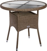 STILISTA Tuintafel - Bijzettafel - Wicker - Rotan - Ø 80 cm - Met Glasplaat - Creme