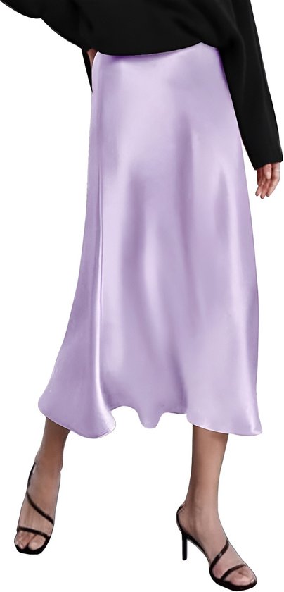 Dames midi-rok hoge taille effen kleur satijnen rok elegante mode