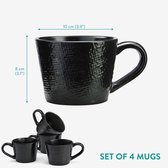 Mugs en faïence Navaris pour 4 personnes - Élégant ensemble de tasses 4 pièces - Mugs empilables - Passent au micro-ondes et au lave-vaisselle - Anthracite