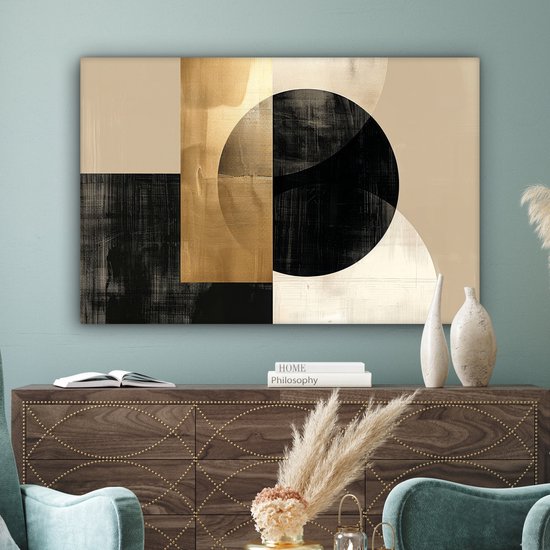 Peinture sur toile 120x80 cm - Décoration murale Abstrait - Moderne - Zwart - Or - Décoration murale salon - Décoration chambre moderne - Tableaux abstraits