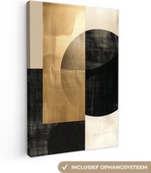 Canvas schilderij 80x120 cm - Wanddecoratie Abstract - Modern - Zwart - Goud - Muurdecoratie woonkamer - Kamer decoratie modern - Abstracte schilderijen