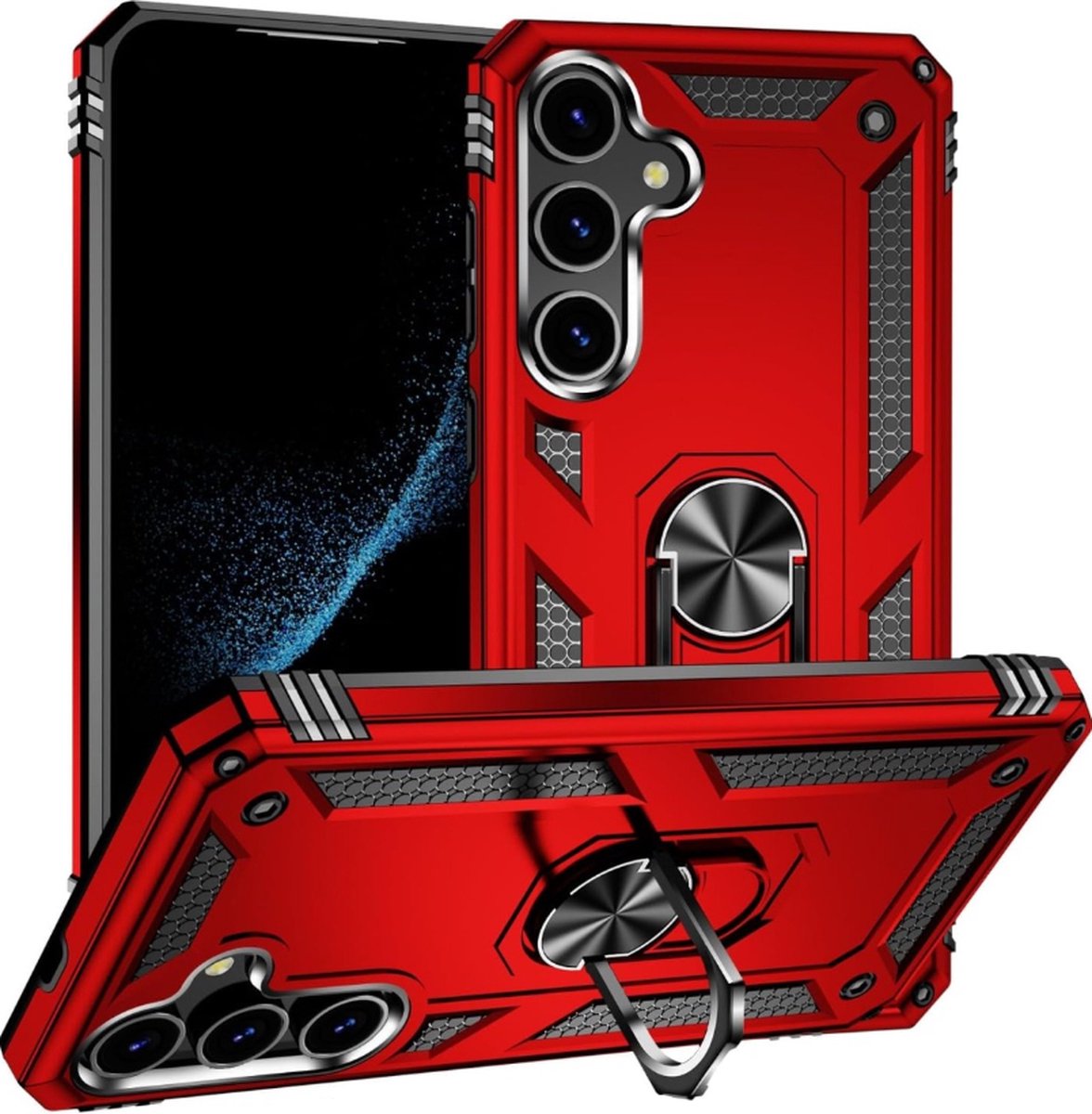 Cityhoesje-Kickstand – Ring BackCover Geschikt voor Samsung S24 Plus-S25 Plus