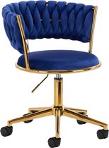 Chaise de bureau LUX Velours bleu foncé - chaise de salon - décoration - chaise de maquillage - chaise de coiffeur - velours - chaise dorée - chaise de bureau