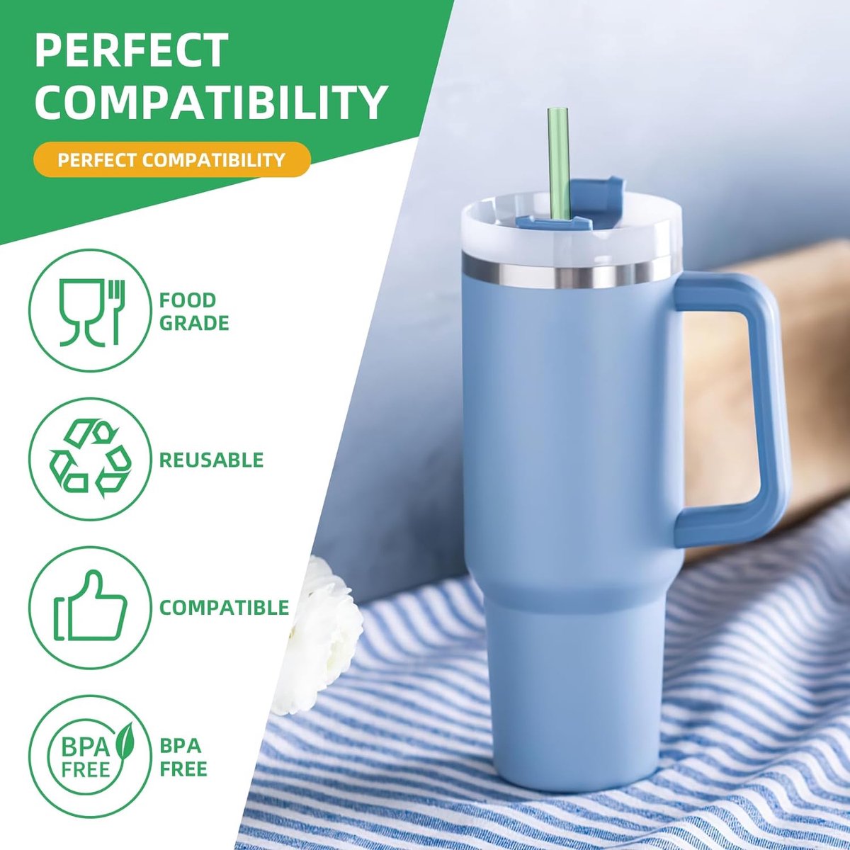 WISYOK Stanley Cup riet, 6 stuks, herbruikbaar Tritan-materiaal, BPA-vrij, 6 heldere rietjes met reinigingsborstel (30 cm x 1 cm