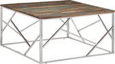 vidaXL - Salontafel - roestvrij - staal - en - massief - gerecycled - hout - zilver