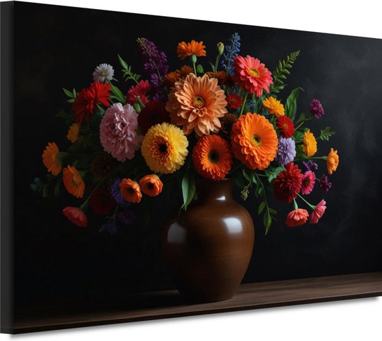 Vaas schilderijen - Object portret - Canvas schilderijen Bloemen - Muurdecoratie modern - Canvas schilderij - Decoratie kamer 100x75 cm