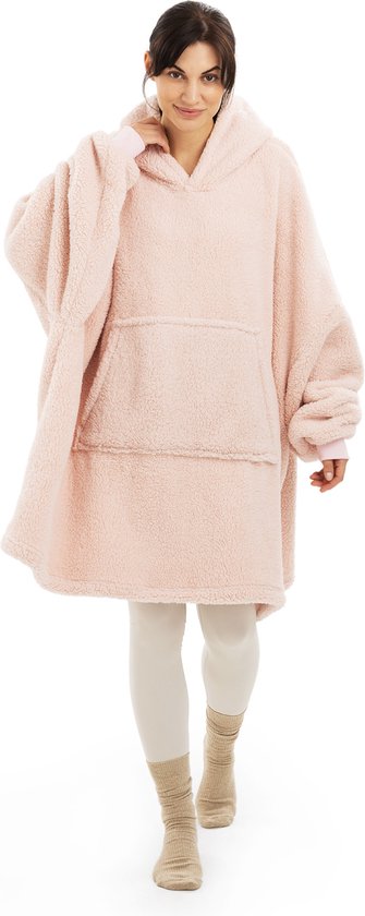 HOMELEVEL unisex hoodie van fleece - Cuddle hoodie voor dames en heren - Hoodie deken van bijzonder zachte, dikke fleece - Maat XL in lichtroze