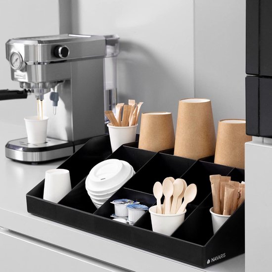 Houten koffiebar accessoires en organizer - Must-have koffiestation organizer voor aanrecht, koffiebar decor, siroophouder en specerij organizer - White Estacion de Cafe para la Cocina