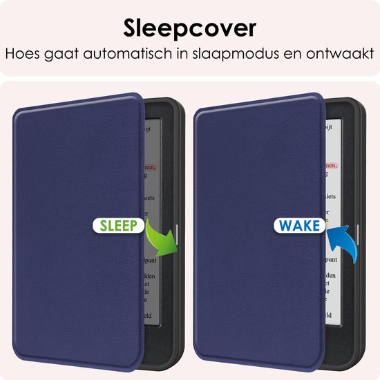 Hoes Geschikt voor Kobo Clara Colour Hoesje Bookcase Cover Book Case Hoes Sleepcover Met Screenprotector - Donkerblauw van i12Cover — afbeelding 3