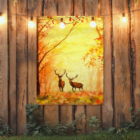 Affiche jardin - Toile jardin - Posters de jardin extérieur - Nature - Peinture à l'huile - Cerf - Animaux - Automne - Oranje - 90x120 cm - Jardin