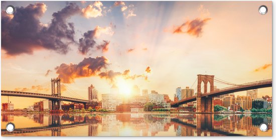 Tuinposter New York - Brooklyn - Bridge - Zonsondergang - 60x30 cm - Tuindoek - Buitenposter