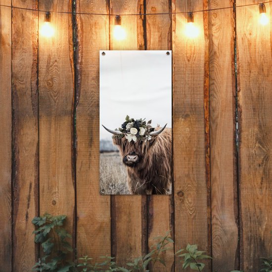 Affiche de jardin Highlander écossais - Fleurs - Animaux - 40x80 cm