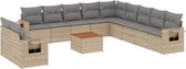 vidaXL - 12-delige - Loungeset - met - kussens - poly - rattan - gemengd - beige