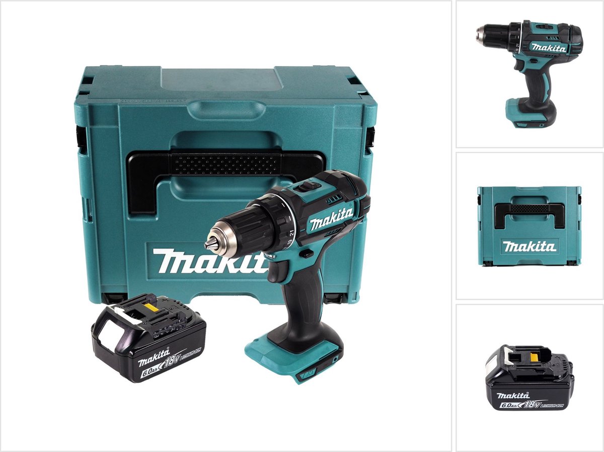 Makita DDF 482 G1J accuboormachine 18 V 62 Nm + 1x accu 6,0 Ah + Makpac - zonder oplader