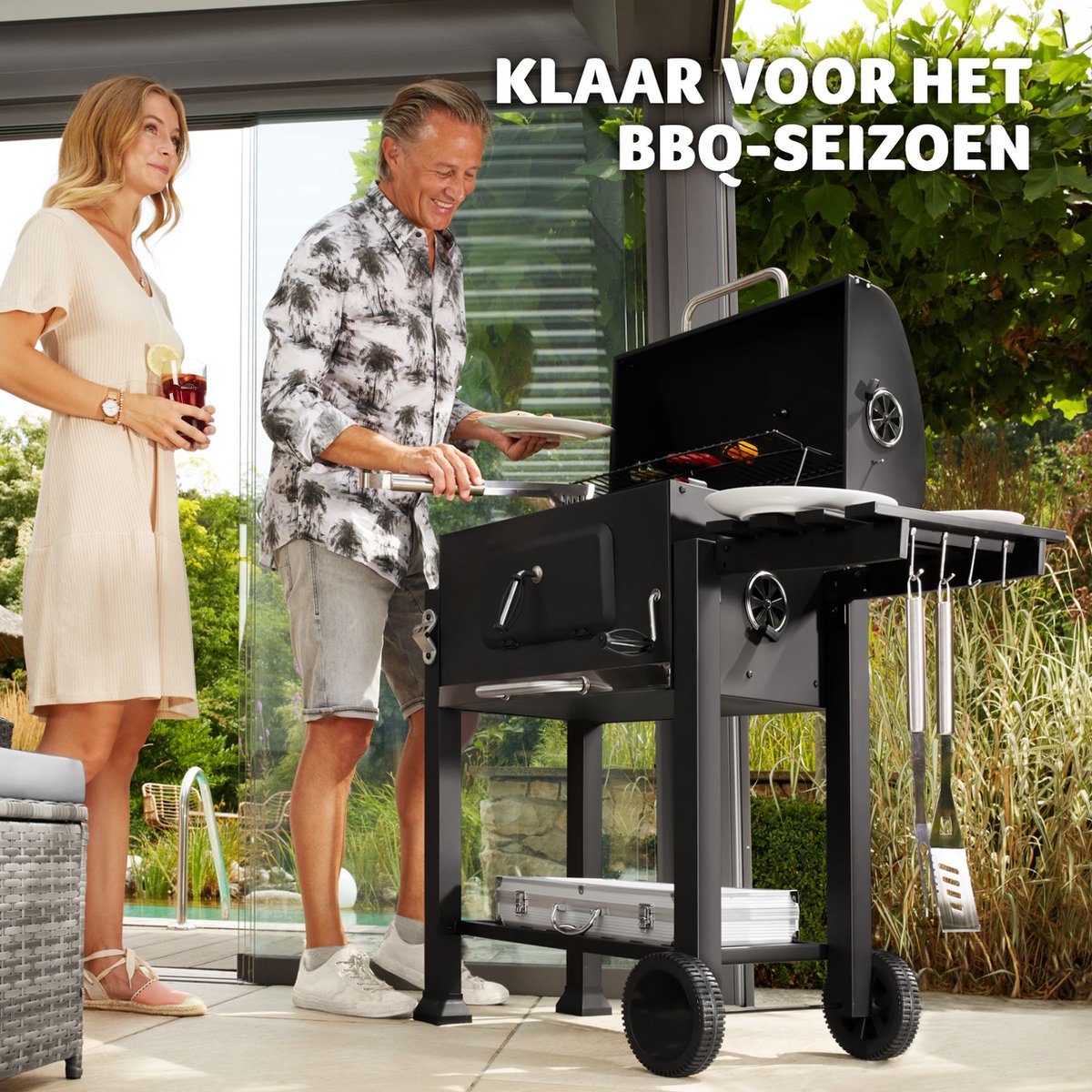 Tectake® Roestvrij Stalen BBQ-Grill – Compacte, Draagbare Grill met Dubbel Grilloppervlak – Ideaal voor Camping, Tuin en Picknick – 42 x 25 x 35 cm