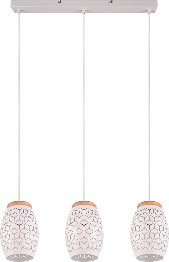 Lampe à suspension LED , Torna Dabi, culot E27 , 3 lumières, Wit mat, métal