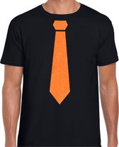 Bellatio Decorations Koningsdag shirt voor heren - stropdas - zwart - glitters - feestkleding S
