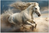 Poster Glanzend – Paard - Dier - Wit - Rennen - 120x80 cm Foto op Posterpapier met Glanzende Afwerking